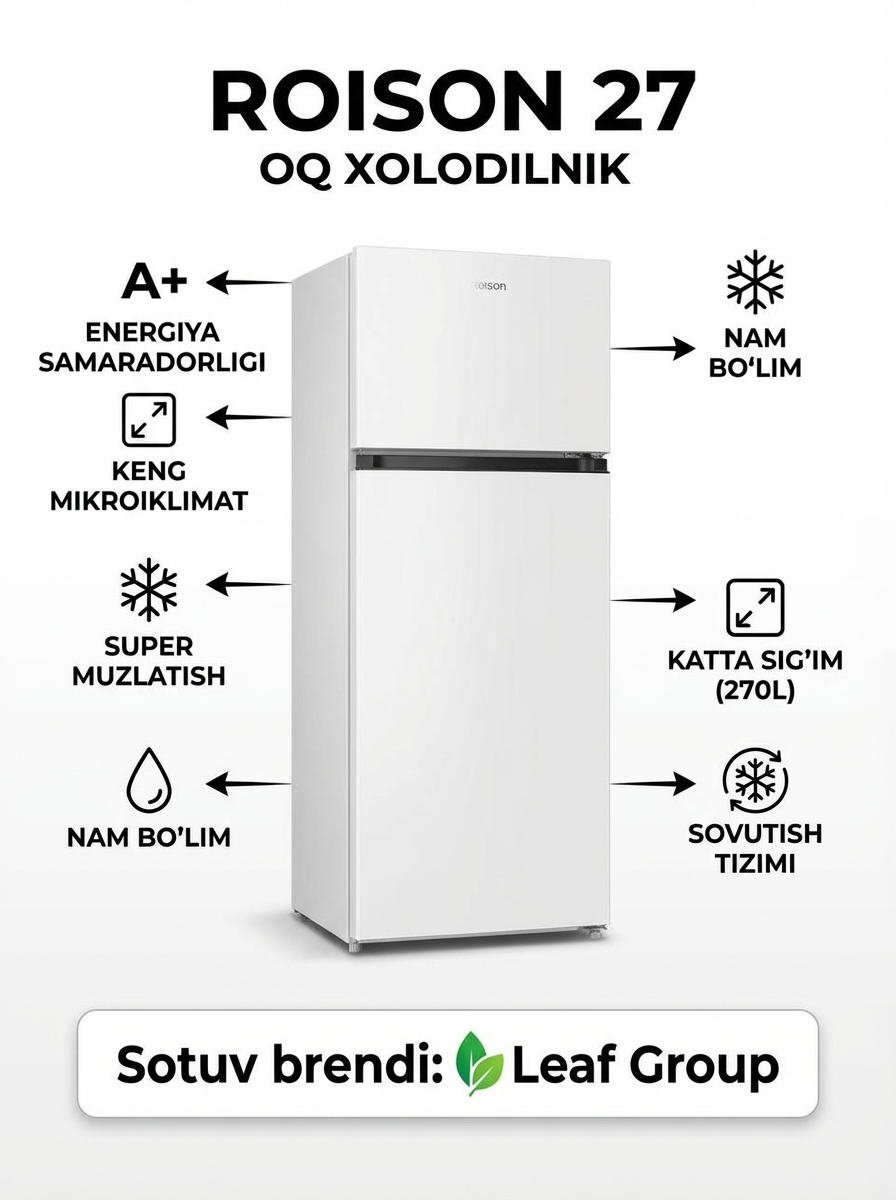 Холодильник двухкамерный Roison DF2-27, c морозильной камерой