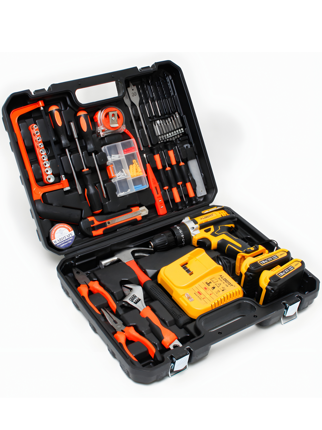 Шуруповерт аккумуляторный, 54 предмета, 2 АКБ, гибкий держатель бит