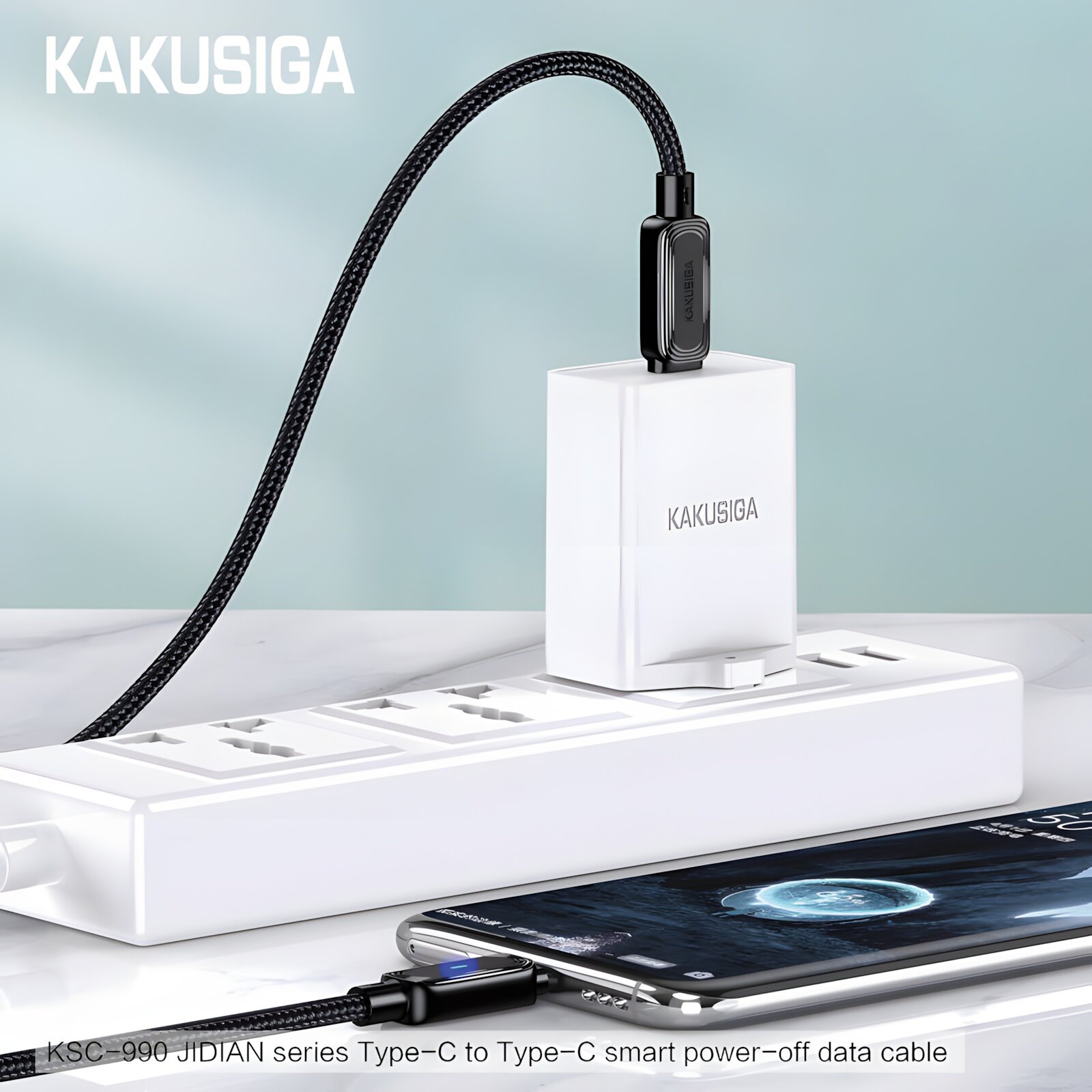 Кабель USB KAKUSIGA KSC-990 Type-C на Type-C, Быстрая Зарядка, 1.2м, Черный — фото 1