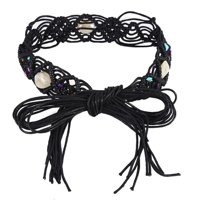 Пояса, Женская поясная цепочка из плетеной восковой веревки в этническом стиле-черный