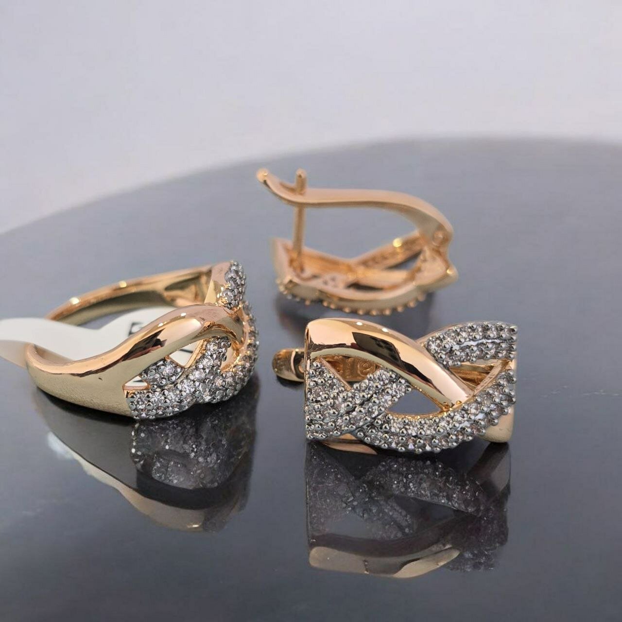 Комплект бижутерии: серьги, кольцо, берилл, размер кольца 18, золотистый — фото 1