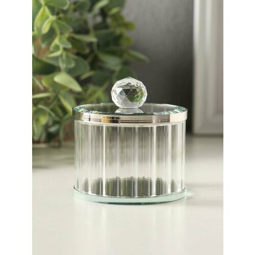 Шкатулка стекло с металлическим ободком Шар серебро 67х67х7 см 647₽