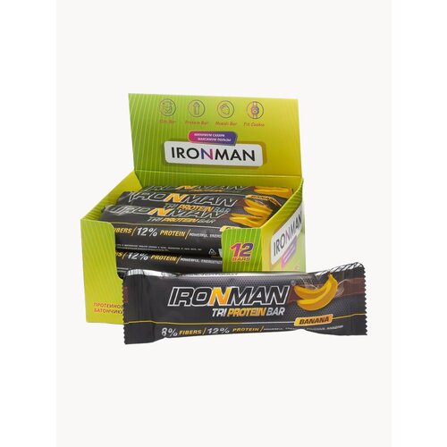 Протеиновые батончики IRONMAN Tri Protein Bar, банан, набор 12шт