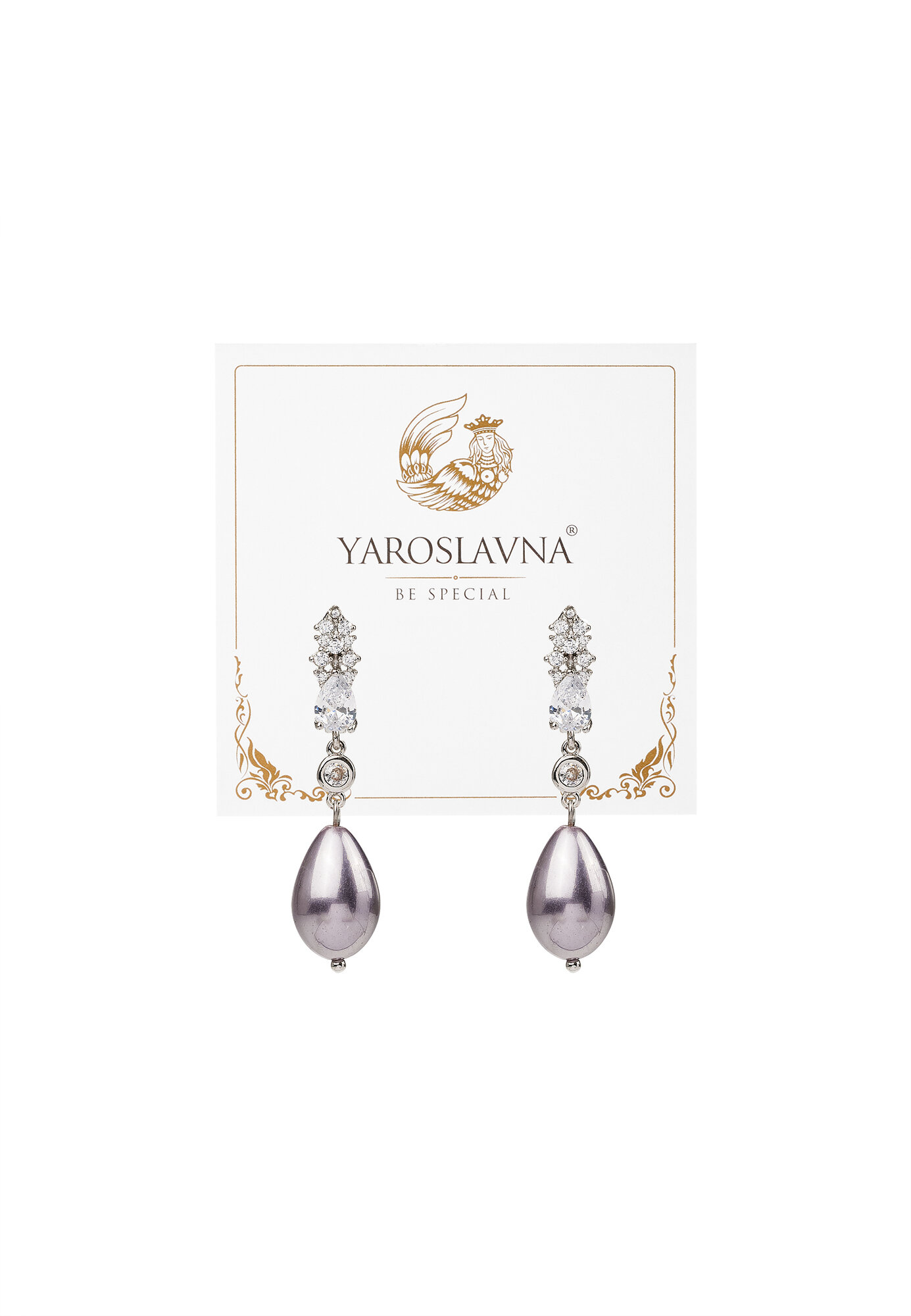 Серьги с подвесками YAROSLAVNA, циркон, серый, серебряный — фото 1