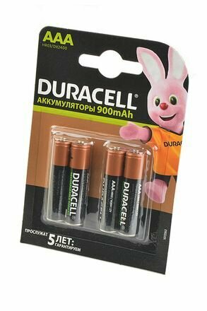 Аккумуляторные батарейки DURACELL HR03 AAA/мизинчиковые 900мАч уже заряжены 4 шт.