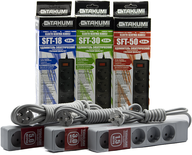 Сетевой фильтр Takumi, черный, 5 розеток, 3 жилы, 220 V, 10 A, 5 м — фото 1
