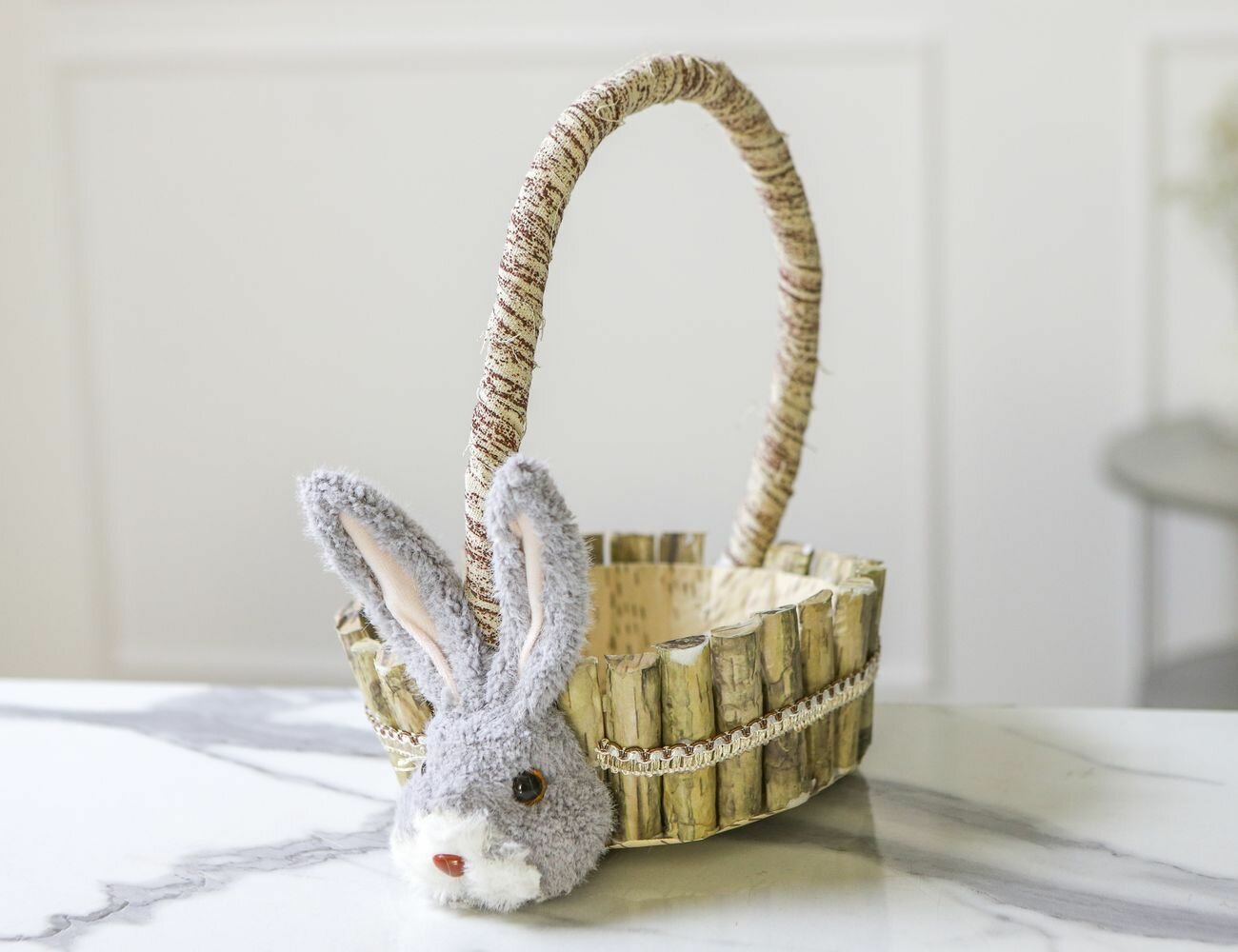 Пасхальная корзинка кролик добруша, дерево, текстиль, серый, 26х19 см, Due Esse Christmas XPA23005901-2