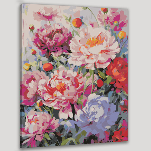 Изображение товара Картина по номерам 40x50 см, картина, масло, пионовый сад, яркие краски, темно-малиновый, сияющая фуксия, пышность