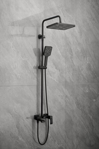 Изображение товара Душевой комплект с тропическим душем и смесителем, черный латунный Belz B24507-7