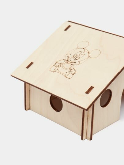 Домик для джунгарского хомяка. фанера 3 мм. с гравировкой мышки — фото 1