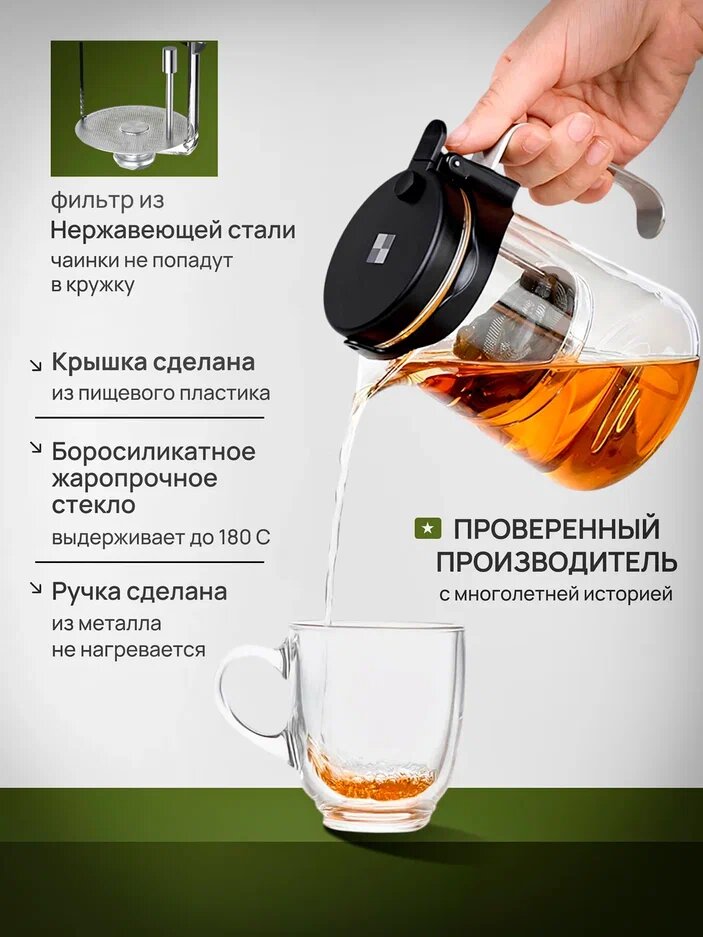 Обзор: Чайник заварочный гунфу типот с кнопкой SamaDoyo Bonston Premium из боросиликатного стекла, 750 мл