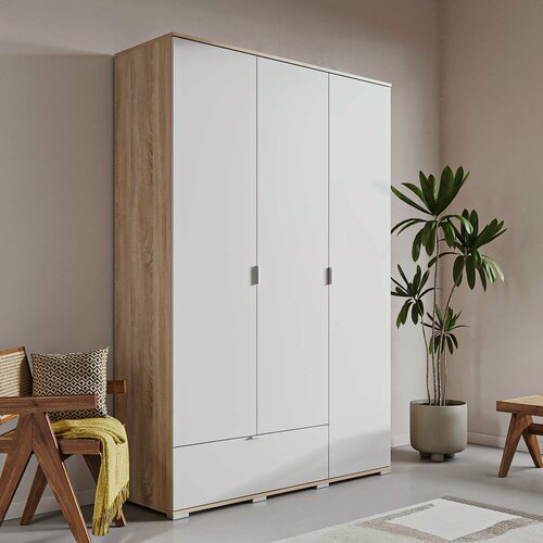 Изображение товара Шкаф для одежды распашной 100х50х210 Дуб Сонома / Белый, Соло 3.1