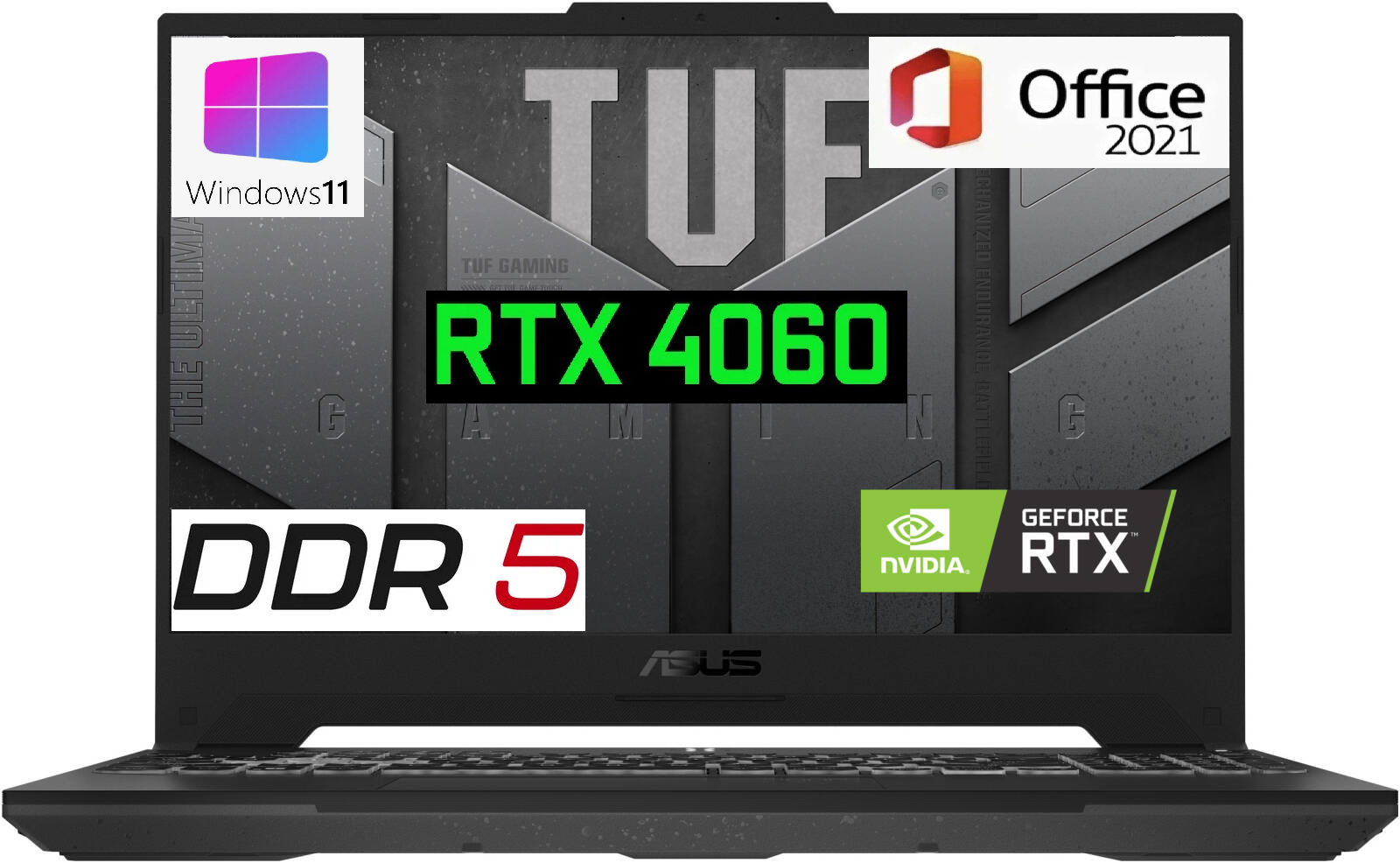 Игровой ноутбук Asus TUF 15.6" IPS 144гц, AMD Ryzen 5 7535HS,32Gb, SSD 1 TB, RTX 4060-8Gb, Win11 PRO+Office, Рус. клав.