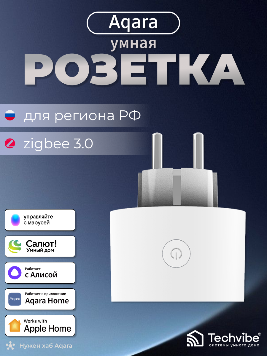 Aqara / Умная розетка Smart Plug EU SP-EUC01, ZigBee, белая, накладная