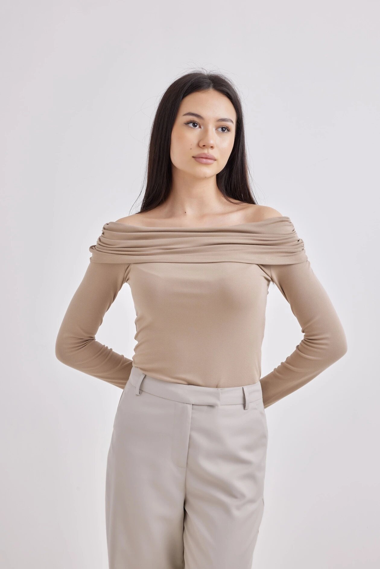 Лонгслив Selfie, размер XS, , бежевый — фото 1