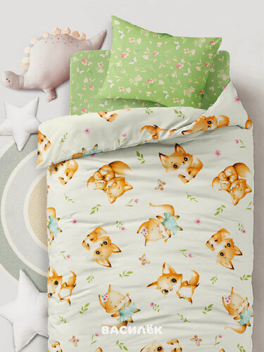Изображение товара Детское постельное белье Василек юниор, Бязь, хлопок 100%, Сказочные лисички