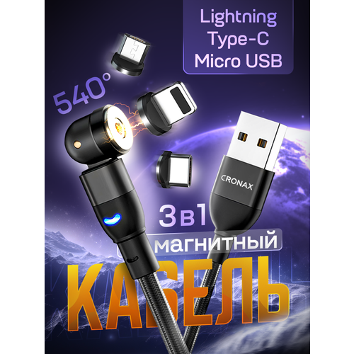 Кабель usb type c type c, 100W, CRONAX, 1 метр, усиленная оплетка. Шнур для зарядки телефона type c, нейлон, черный