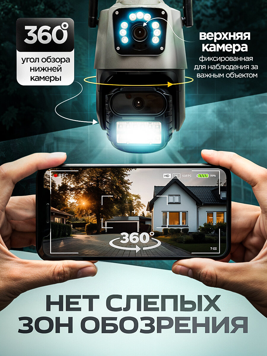 Камера видеонаблюдения уличная wifi с сигнализацией и датчиками движения — фото 1