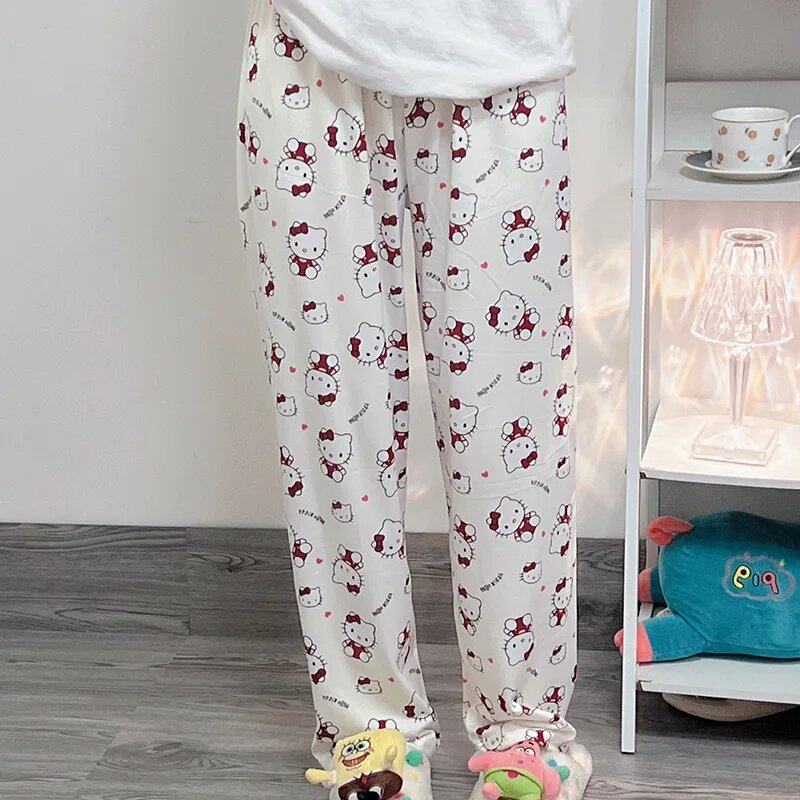 Тонкие пижамные штаны «Hello Kitty», Kawaii Sanrio Pochacco, аниме Melody, весенне-осенние пижамы с мультяшным принтом, милая домашняя одежда для девочек, XXL