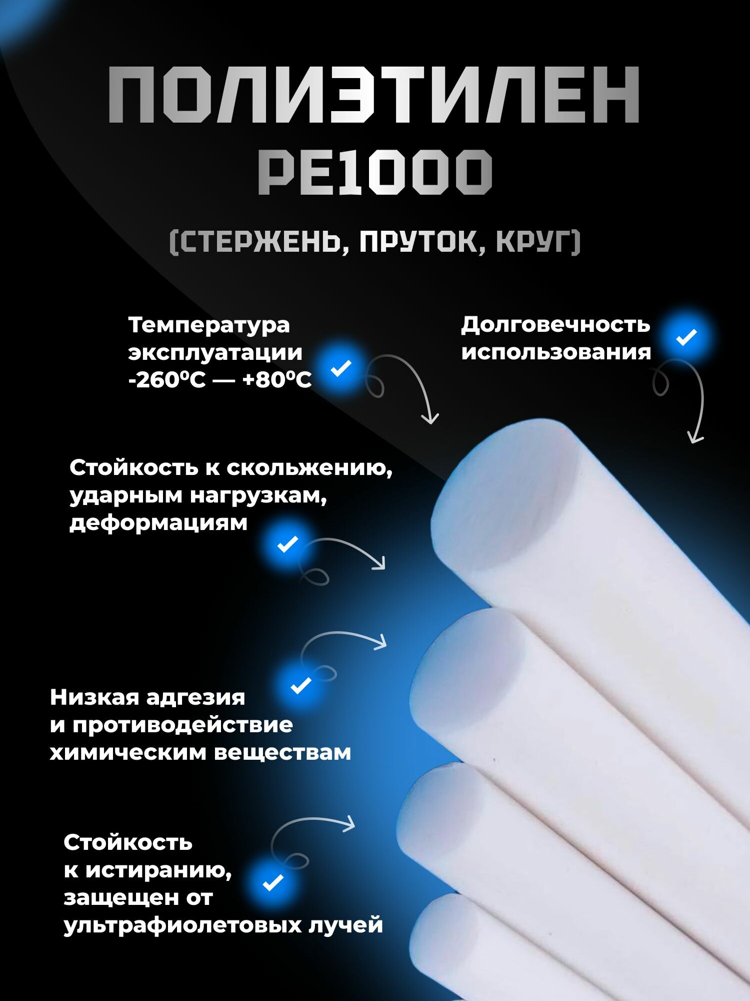 Полиэтилен стержень РЕ1000 (сверхвысокомолекулярный) d 140 мм, L 250 мм.