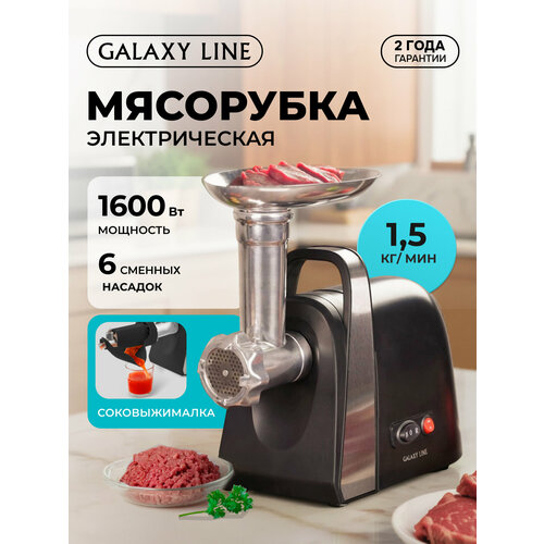 Мясорубка GALAXY LINE GL2419, шнековая, пластик, 1600Вт, 3 вида дисков, защита от перегрузки