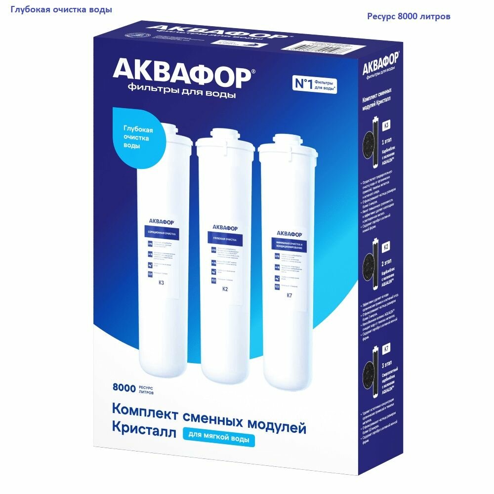 Комплект сменных модулей (картриджей) К3-К2-К7 для Аквафор Кристалл 8000л