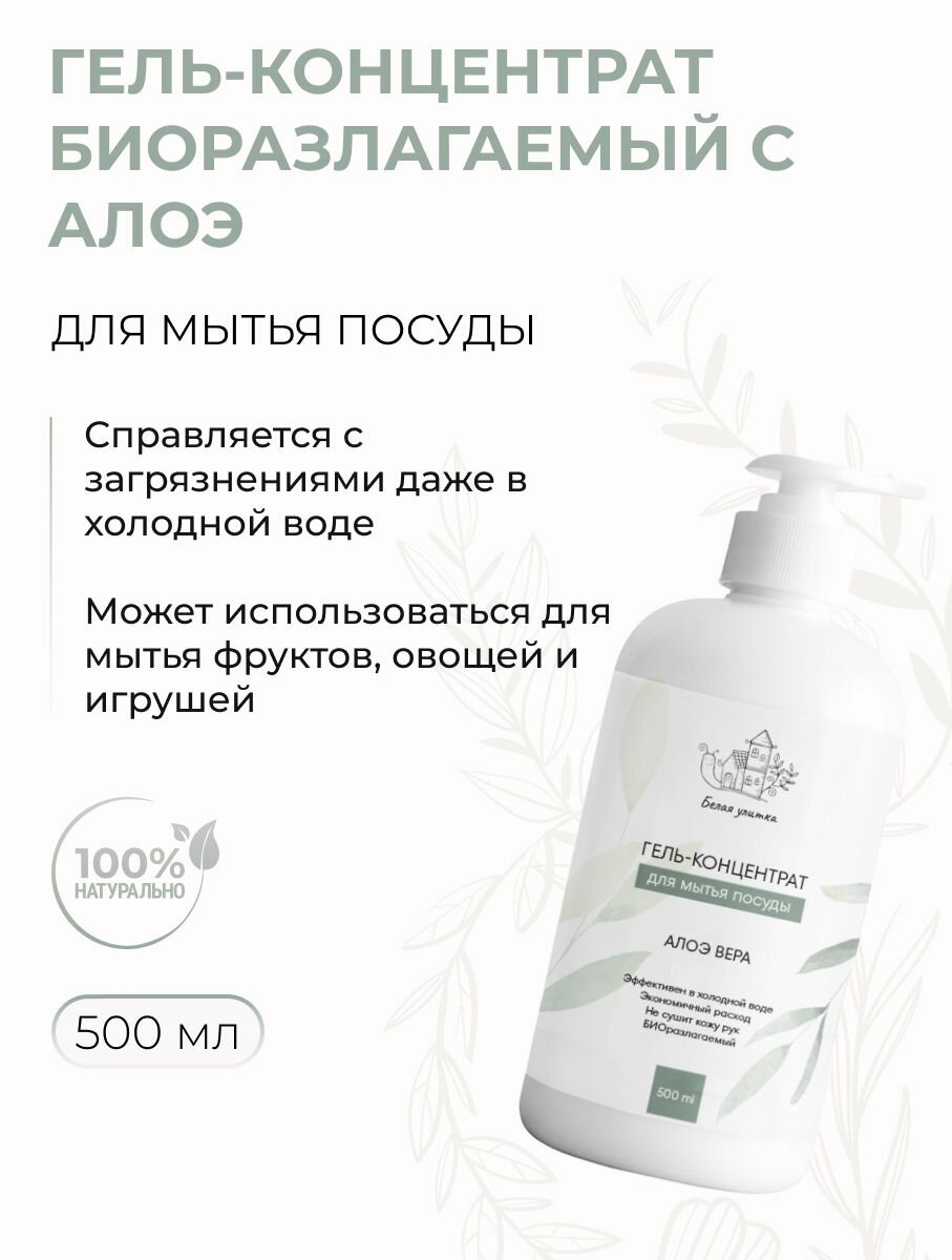 Гельконцентрат для мытья посуды Биоразлагаемый с алоэ для детских игрушек фруктов и овощей  500 мл