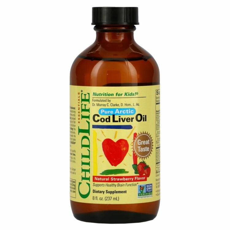 ChildLife, Cod Liver oil, Чистый жир печени арктической трески, со вкусом натуральной клубники, 237 мл