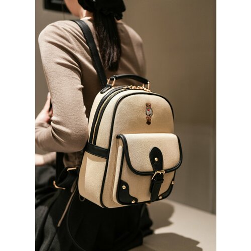 Рюкзак женский Beibaobao классический гобелен с контрастной строчкой, экрю молочный