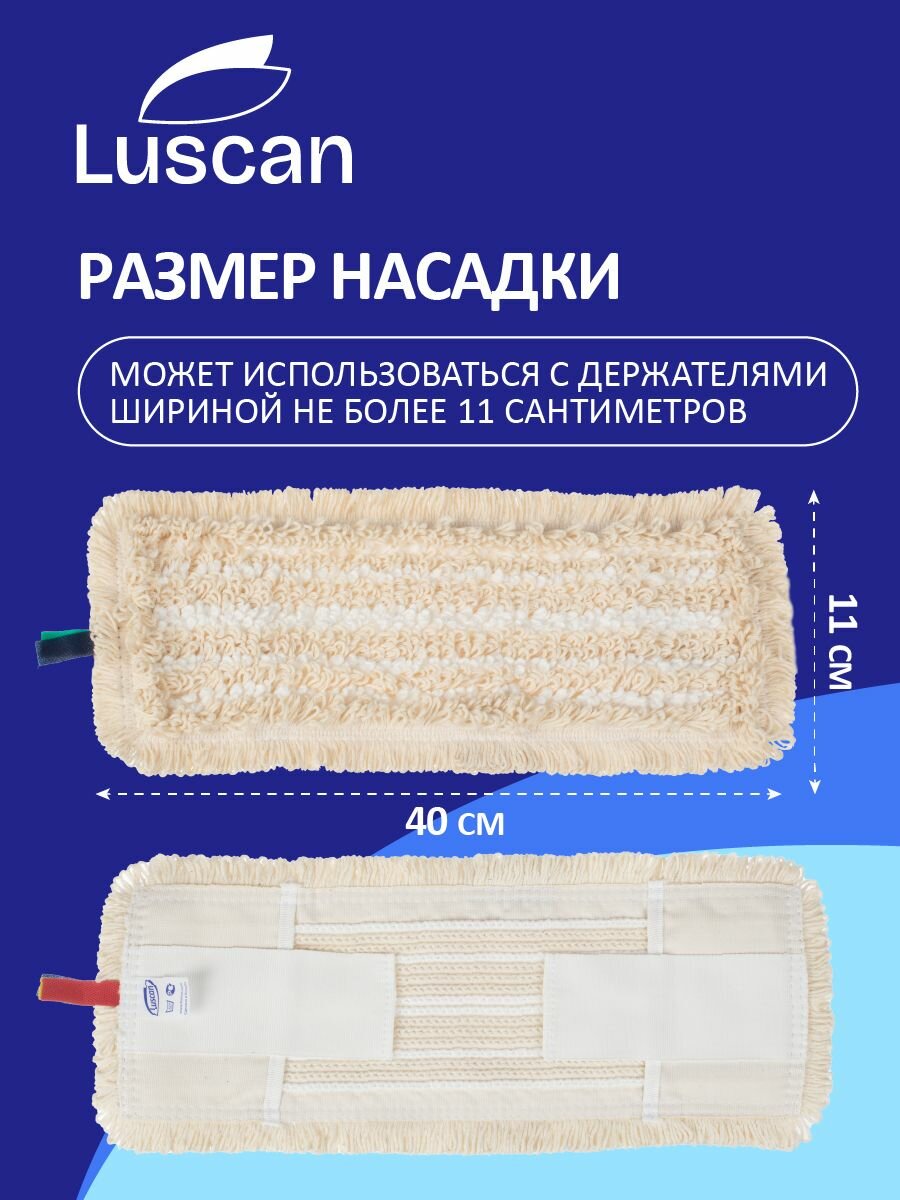 Насадка для швабры Luscan Дуэт плоская, МОП для швабры, на карманах, из микрофибра/хлопок, длина 40 см — фото 1