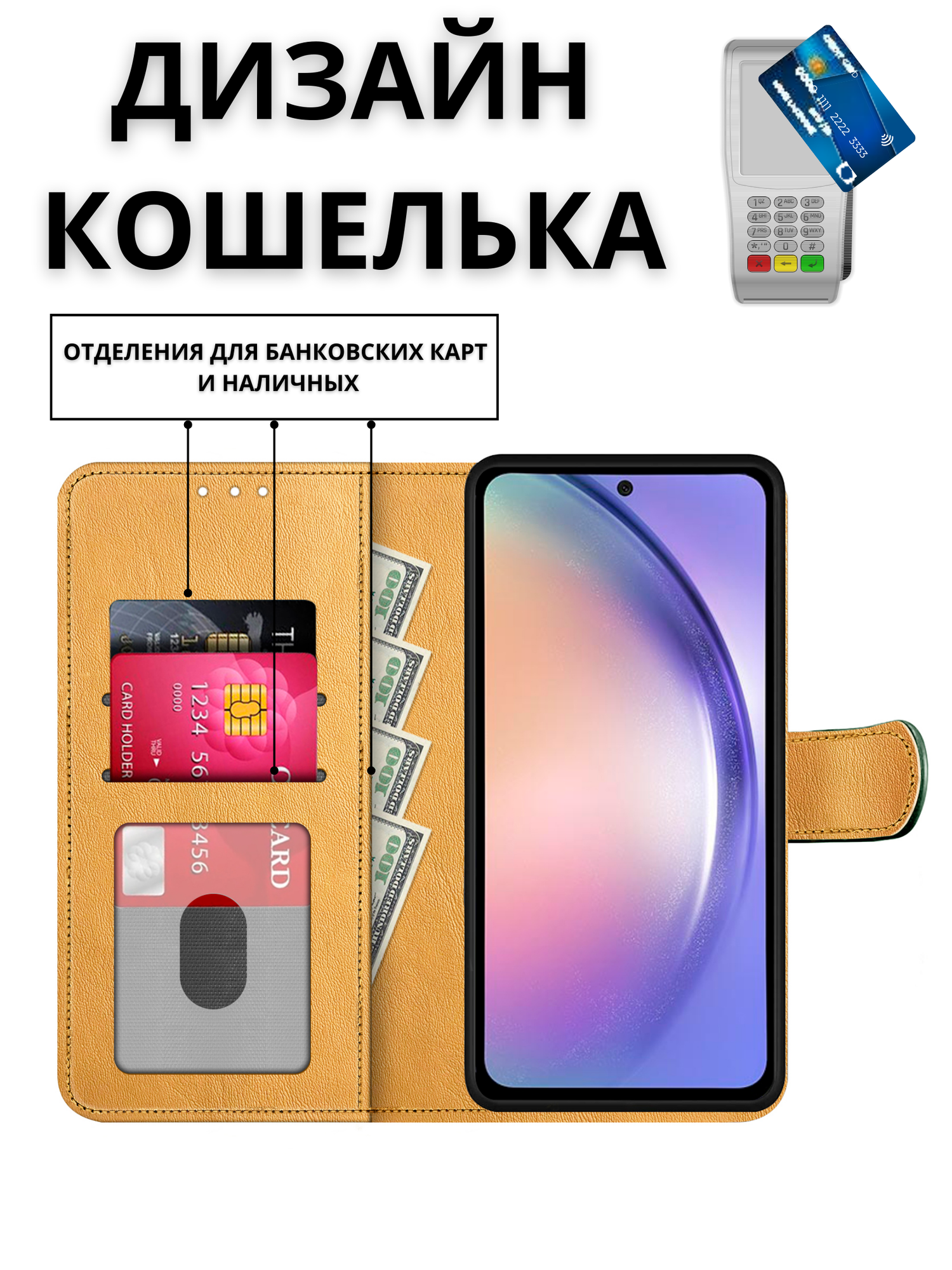Чехол книжка wallet case на Xiaomi Redmi A3 и A3X и Poco C61 / Редми А3 и А3Х и Поко С61 (Тёмно-зелёная) — фото 1