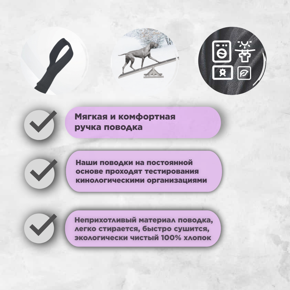 Поводок для крупных собак брезентовый 5 метров 35 мм (черный) — фото 1