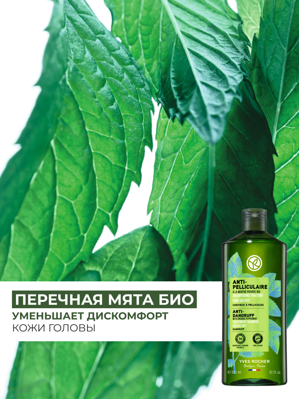 Изображение Yves Rocher Шампунь Против перхоти с перечной Мятой БИО, без сульфатов