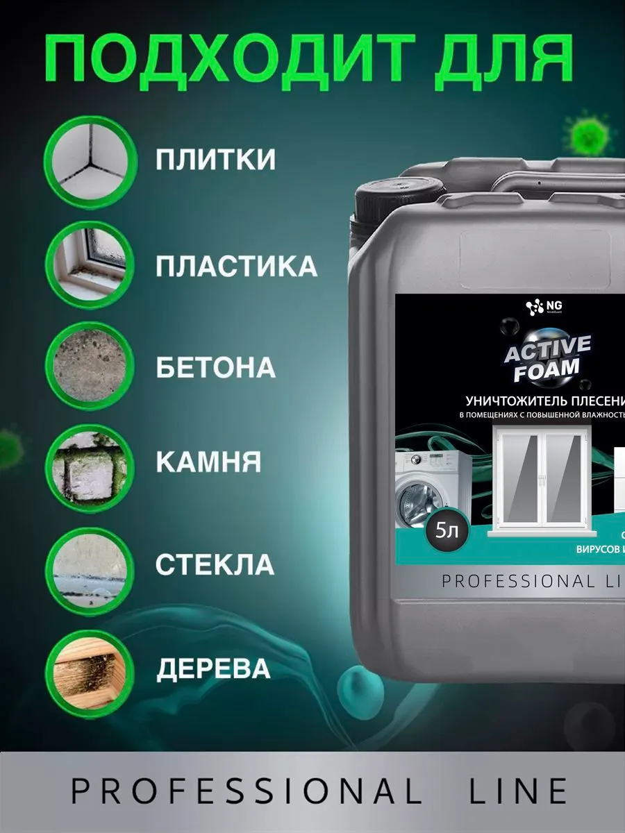 Средство от плесени и грибка в ванной комнате, в стиральной машине. Антиплесень NG Active Foam NG118, 5л — фото 1