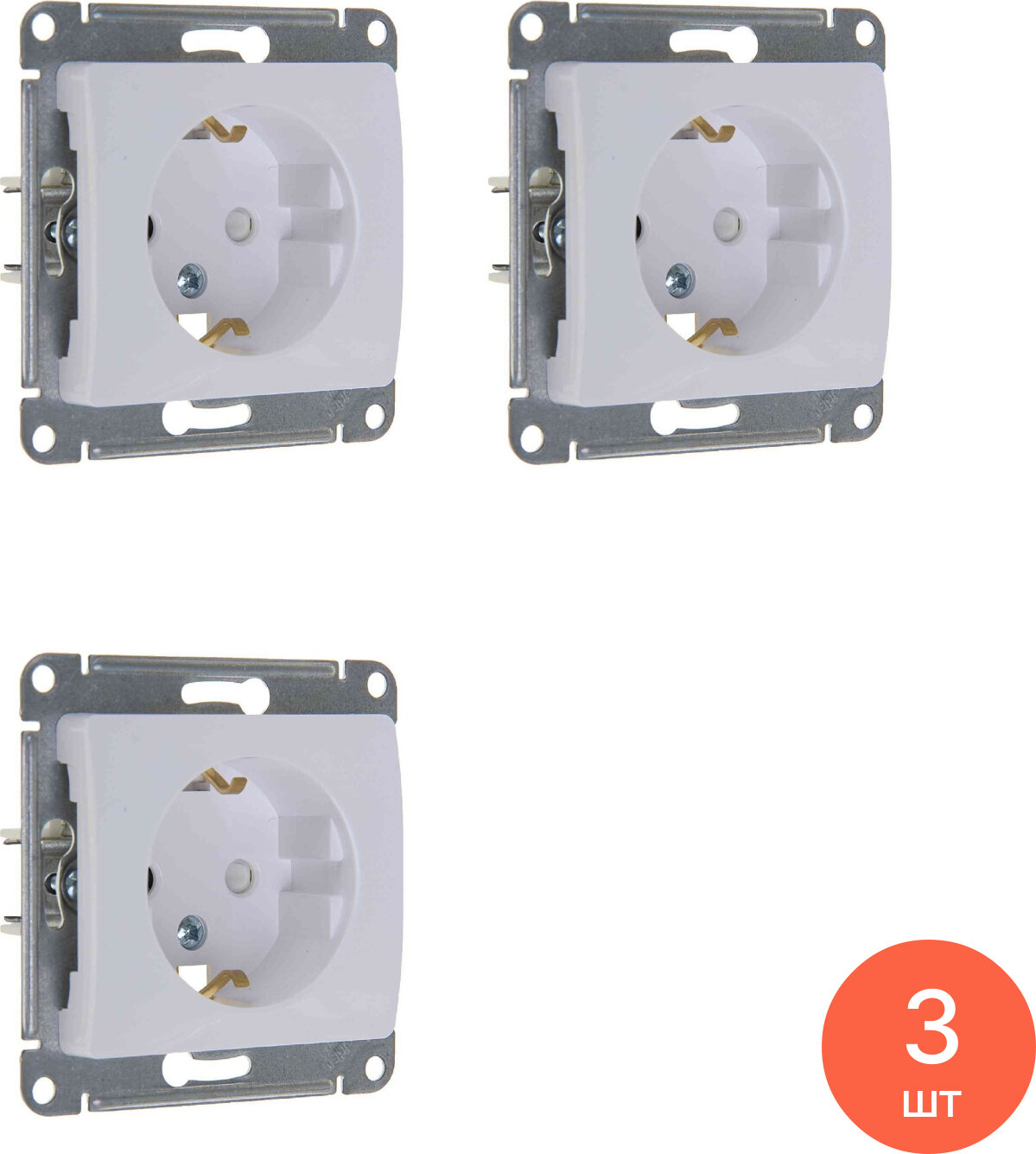 Розетка Schneider Electric / Шнайдер Электрик GLOSSA GSL000145 1-местная с заземлением с защитными шторками из пластика цвет белый 70.8×70.8×40.1мм 16А IP20 / электрика (комплект из 3 шт)