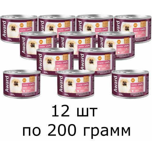 Влажный корм Award для щенков от начала прикорма до 4 месяцев, паштет из индейки, консервы, 12 шт х 200 гр