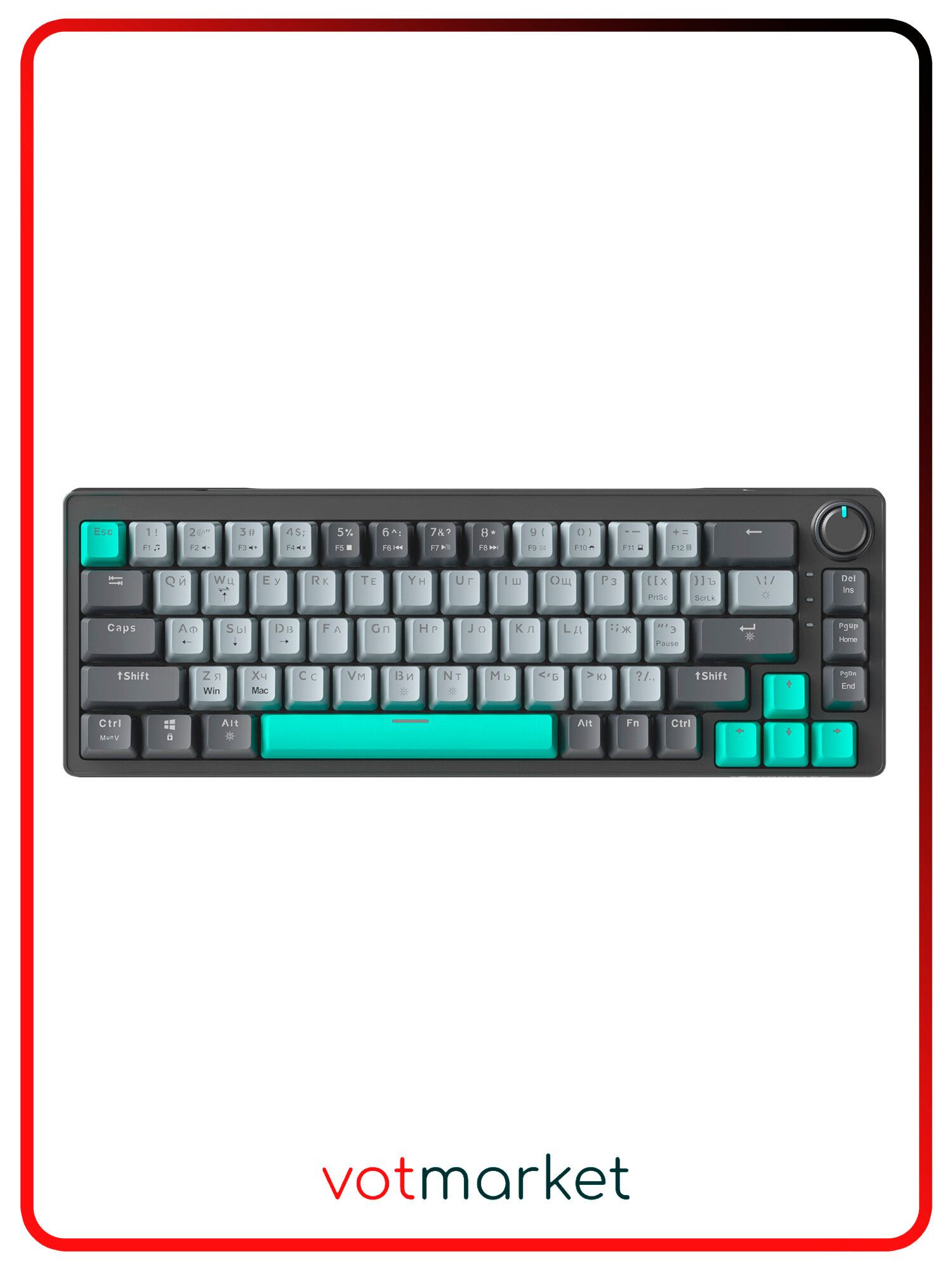 Механическая клавиатура VOROTEX K680 Light, Hot Swap Red Swtch, ультракомпактная 65%, 3D подсветка, чёрно-серый