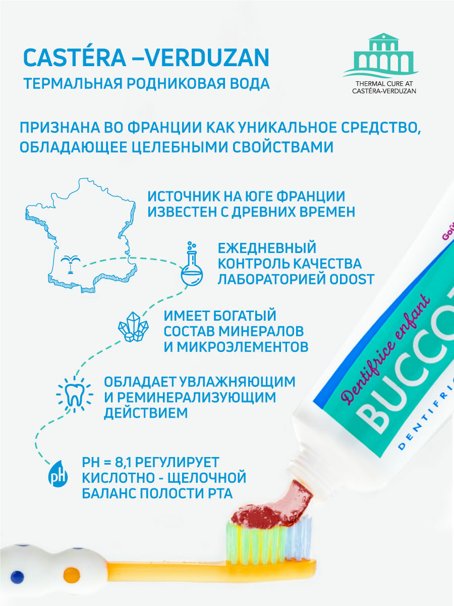 Изображение Натуральная детская зубная гель-паста Buccotherm со вкусом лесных ягод для укрепления эмали, Франция, 50 мл