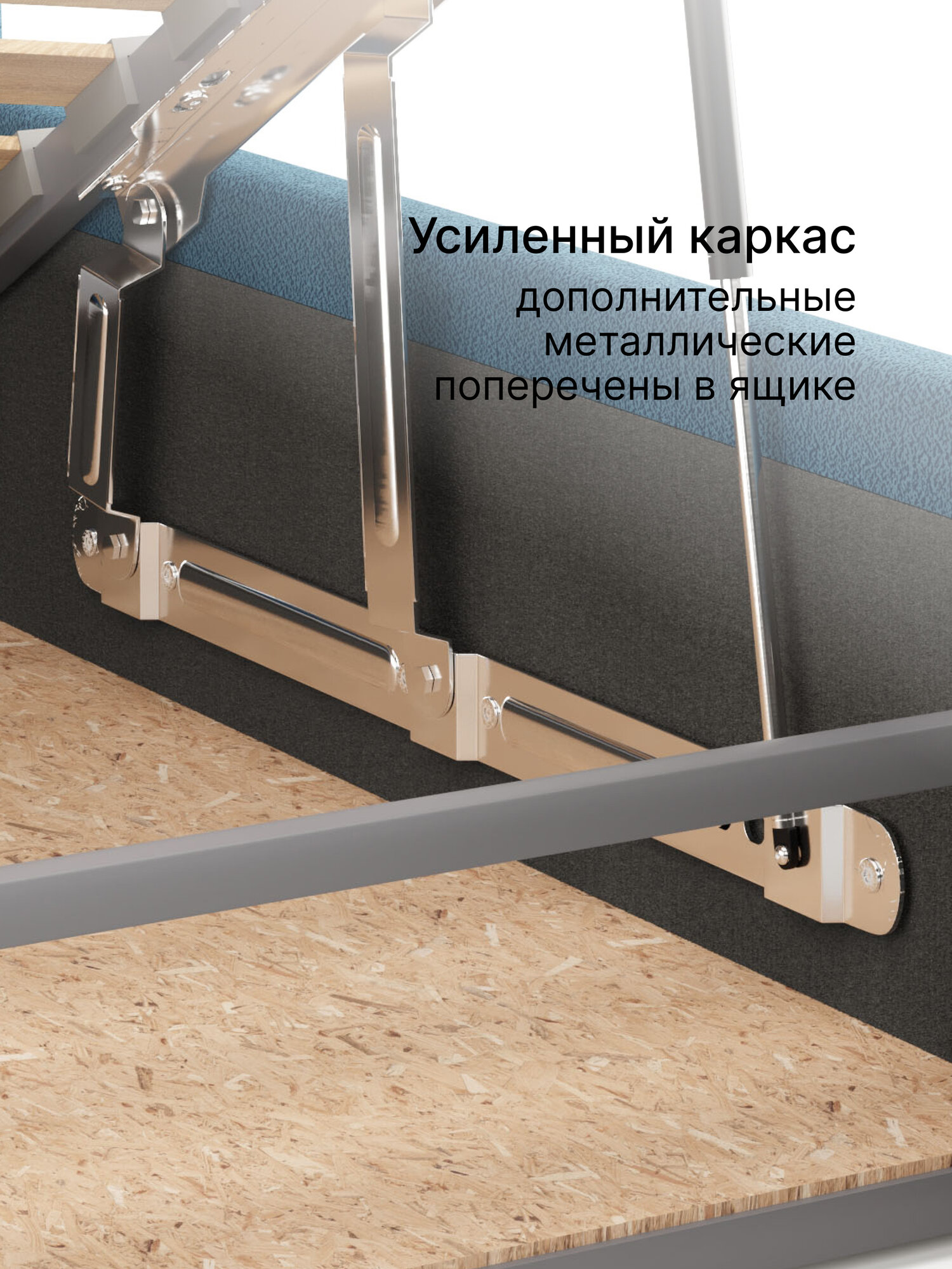 Кровать 160х200 c подъемным механизмом и местом для хранения Техас синий — фото 1