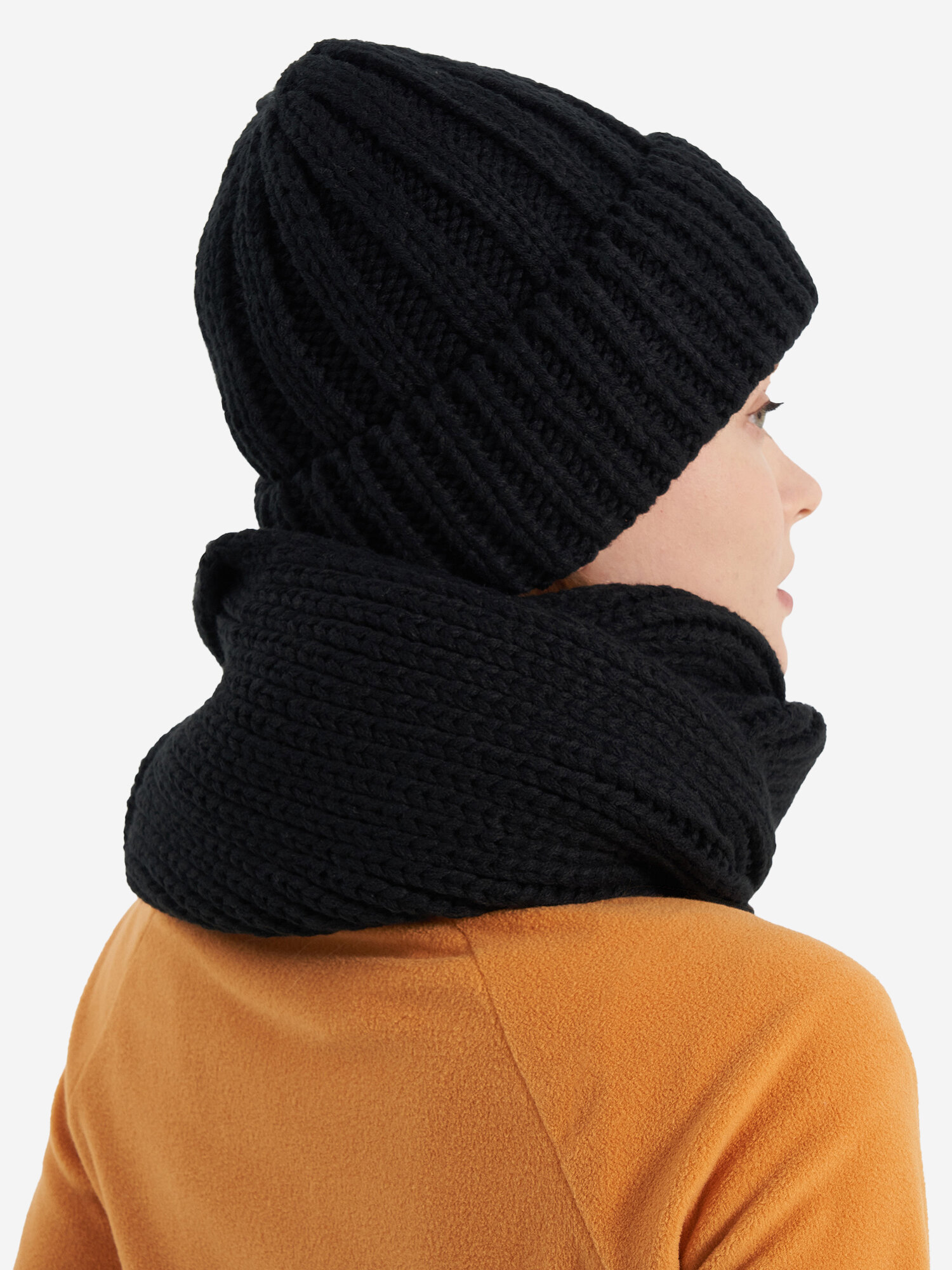 Комплект с головным убором De Mount Women Hat and scarf kit для женщин, 2 предмета, размер one size, черный — фото 1