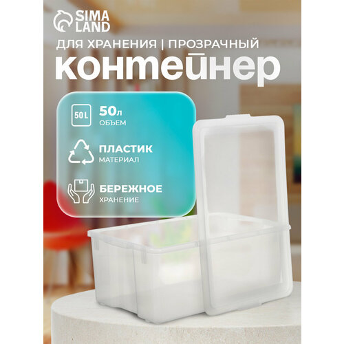 фото Контейнер для хранения с крышкой berossi porter, 50 л, 66×42×26 см, прозрачный