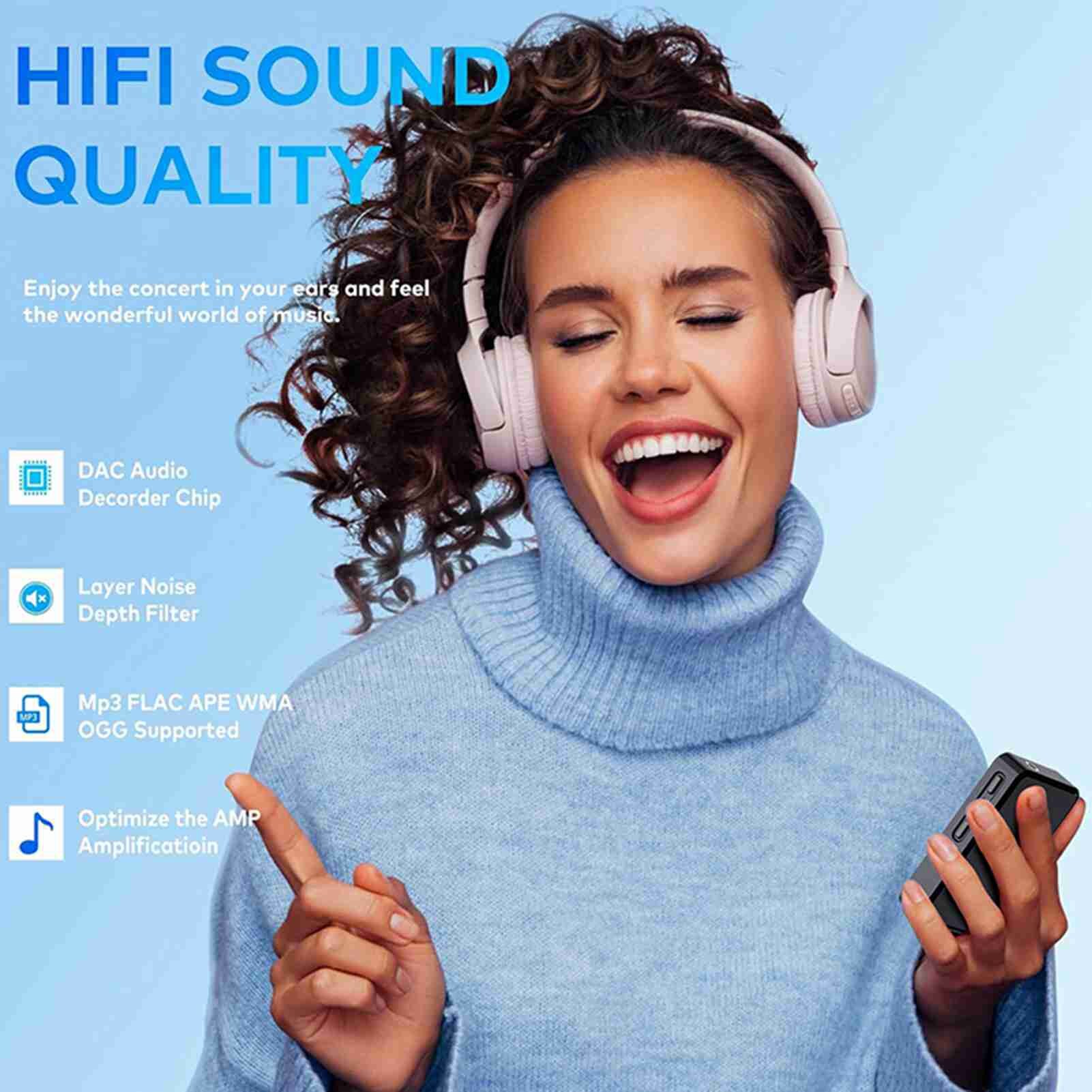 USB-аудиоплеер Hi-Fi MP3-плеер Мини MP3 MP4-плеер с динамиком BT USB зарядка Подходит для спорта и путешествий Музыкальный плеер Видеоплеер