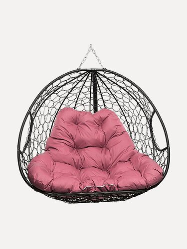 Изображение товара Подвесное кресло для двоих (без стойки), с ротангом чёрное, розовая подушка