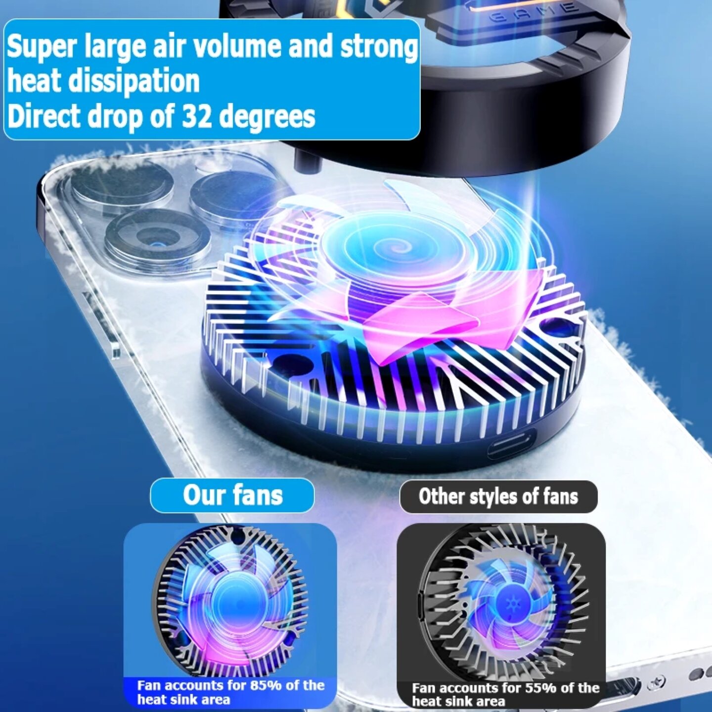 Phone Cooler Охлаждение для телефона GT28 Black – мощный 15Вт магнитный кулер, с разъёмом Type-C