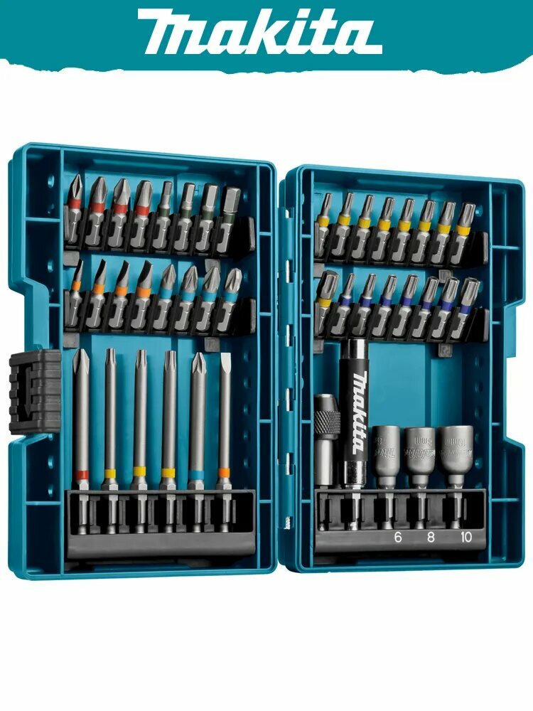 Makita B-55697 Набор бит для электрической отвертки , 43 шт, цветная кодировка, шестигранная головка крестообразного типа, насадки для электроинструмента