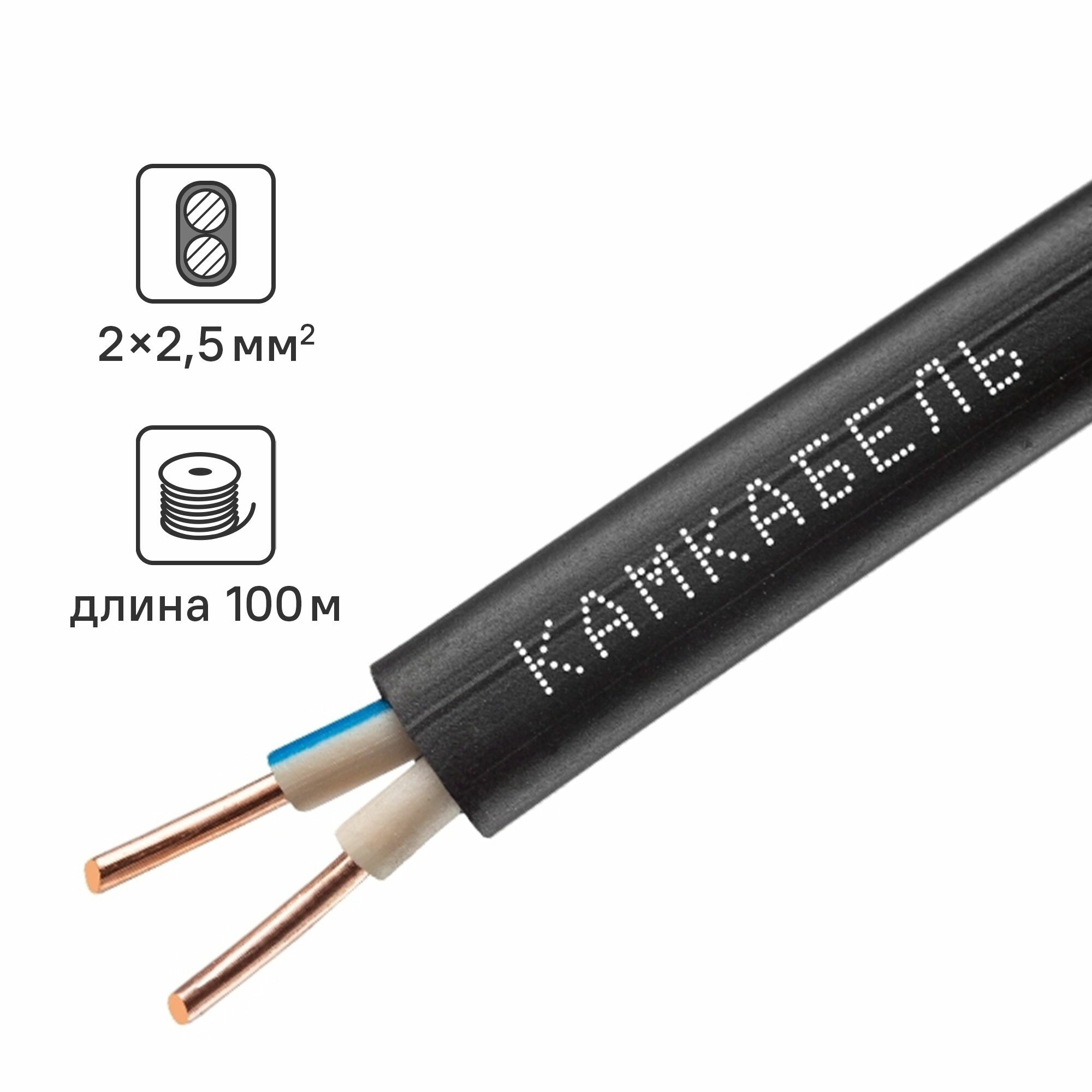Кабель Камкабель ВВГпнг(A)-LS 2x2.5 100 м ГОСТ