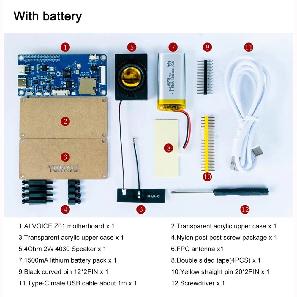 ESP32-AIVoice-Z01 Большая модель AI (LLM) Комплект разработки ChatGPT-4o/Llama 3, голосовой помощник Chatbot, поддержка нескольких моделей, With battery