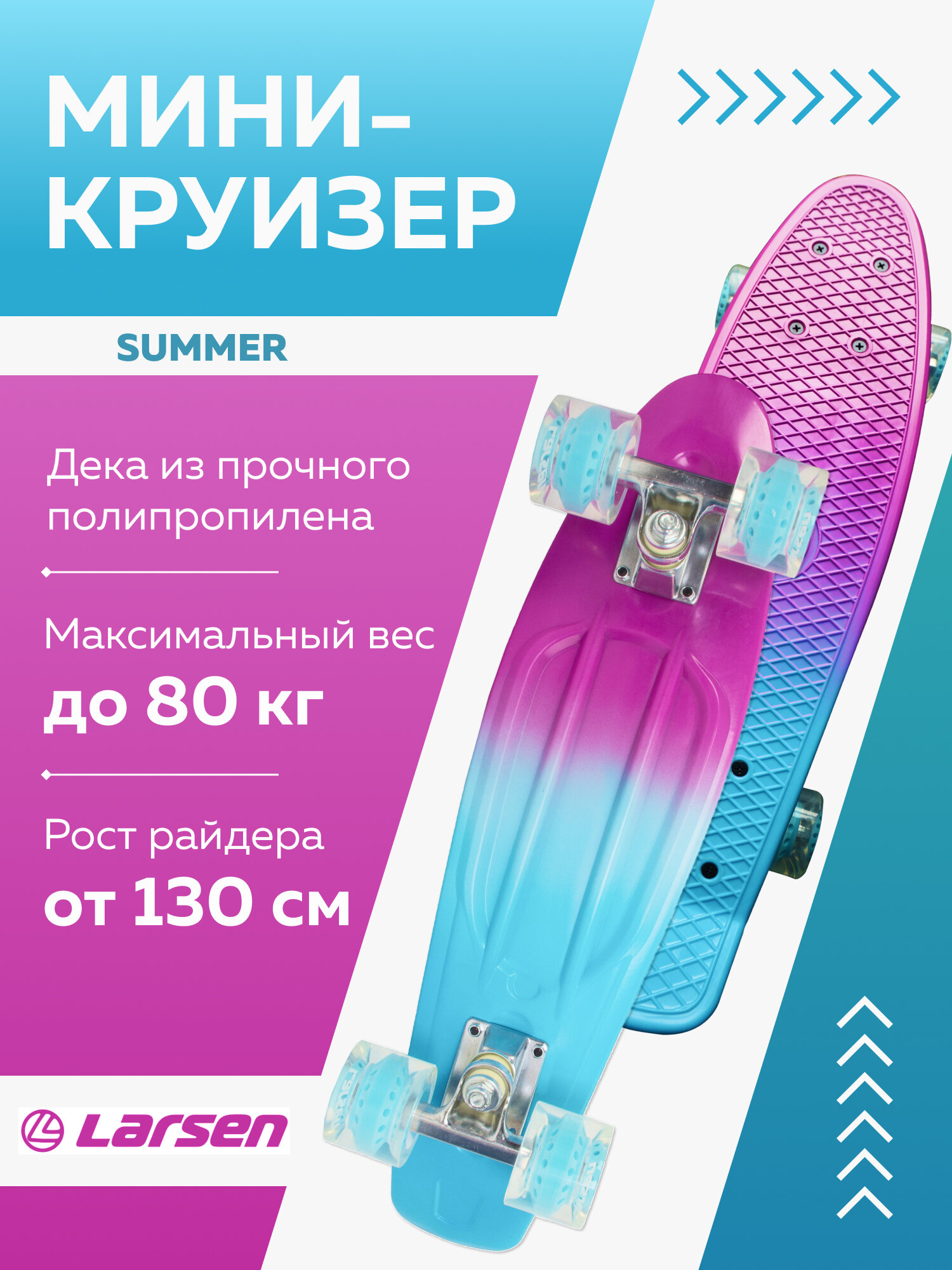 Мини-круизер Larsen Summer 1 голубой/сиреневый нагрузка до 80 кг