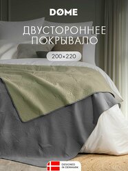 DOME Покрывало на диван, на кровать 200х220 "Лив" микрофибра, серый, зеленый