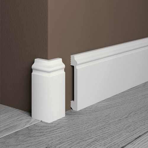 Изображение товара Угол внешний для плинтуса Де-Багет Н80, влагостойкий, белый.